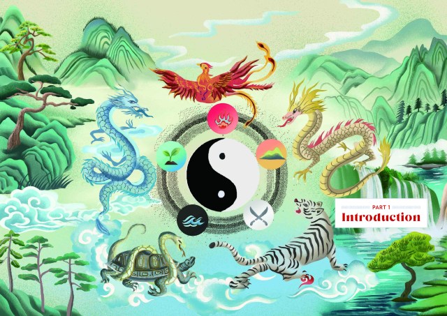 Interior spread of "Part 1: Introduction" opener illustrating the myth of the Chinese Zodiac